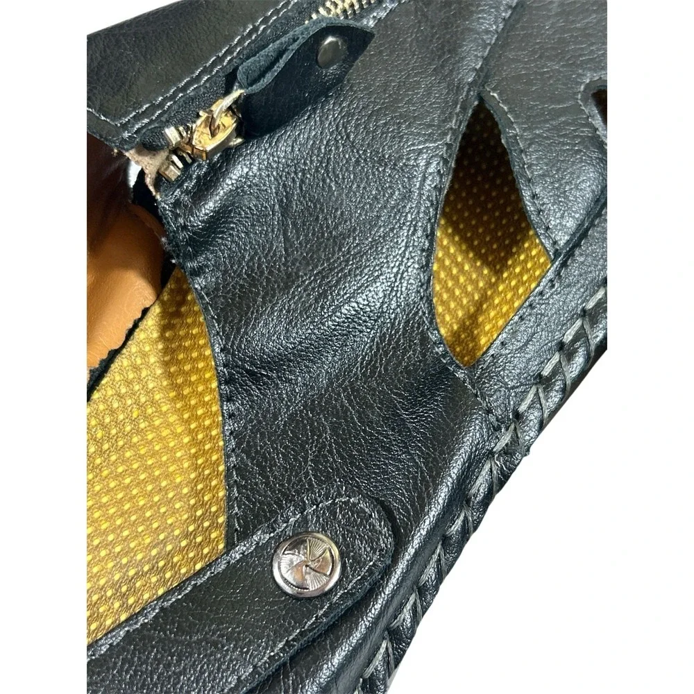 Men's Black Leather‎ Fisherman Sandals with Zipper Closure, Breathable